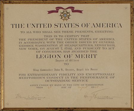 Lot #212 Harry S. Truman: Just two days before Hiroshima, President Truman presents the chief of the Allied photo reconnaissance section with the Legion of Merit for helping to defeat Nazi Germany - Image 2