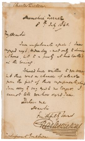 Lot #569. Charles Dickens: &ldquo;I cannot tell you how vexed I am&rdquo;