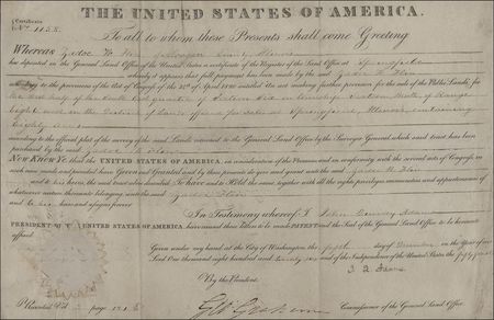 Lot #3 John Quincy Adams: Adams approves the 1826 sale of 80 acres of Springfield, Illinois land - Image 2