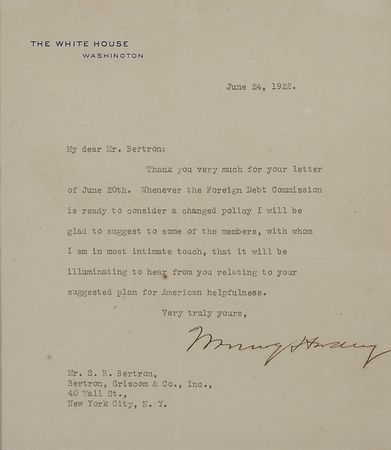 Lot #88 Warren G. Harding: Harding alludes to a ?suggested plan for American helpfulness? for a 1922 commission designed to aid Europe?but would become a contributing factor of the Great Depression - Image 2