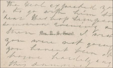 Lot #81 Julia D. Grant: Taking a break from the 1868 presidential campaign, Mrs. Grant implores on behalf of her husband: ?The Genl. expected you to go with him to hear Bishop Simpson tomorrow evening? - Image 1