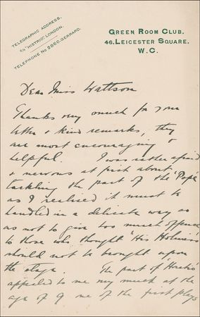 Lot #1063 Halliwell Hobbes: “In ‘The Bishop’s Son’ I have a part which I find impossible to do anything with … I know I shall fail miserably” - Image 1