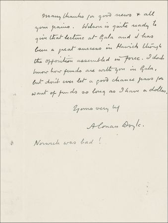 Lot #576 Arthur Conan Doyle: Sherlock Holmes author ?Sir Arthur? keeps the press under control: ?Better not speak about it, but I consider it enormously important? - Image 2