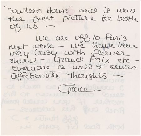 Lot #1077 Grace Kelly: Princess Grace reacts to the premature death of her first co-star: “I just read of the death of Jeff Hunter – and it came as such a shock – What a tragedy” - Image 2