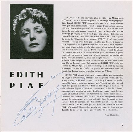 Lot #855 Edith Piaf Program - Image 1