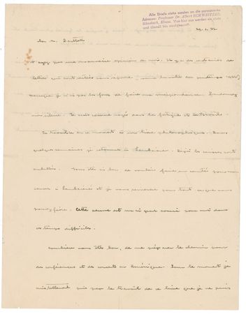Lot #359 Albert Schweitzer: “Please forgive my silence. I feel as if I am drowning in weariness and work” - Image 1