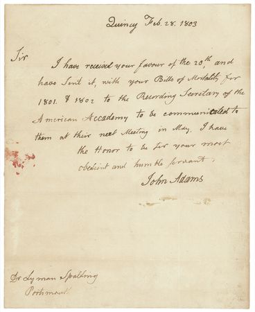 Lot #1 John Adams: With death rates in the young