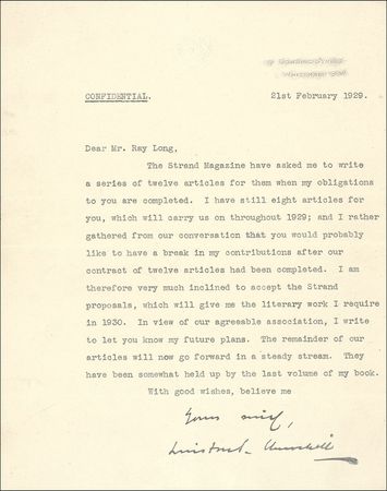 Lot #255 Winston and Clementine Churchill: In political isolation, Churchill agrees to a wealth of writing assignments - Image 1