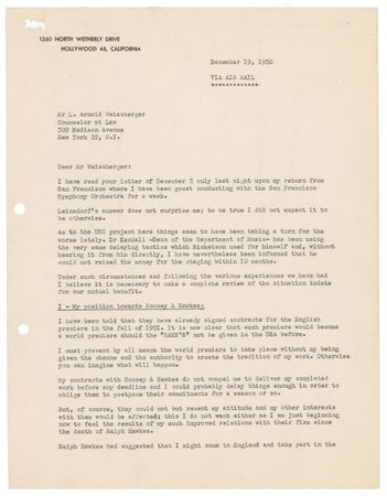 Lot #703 Igor Stravinsky: Detailed 1950s archive as Stravinsky breathes life into his greatest opera, The Rake's Progress - Image 11