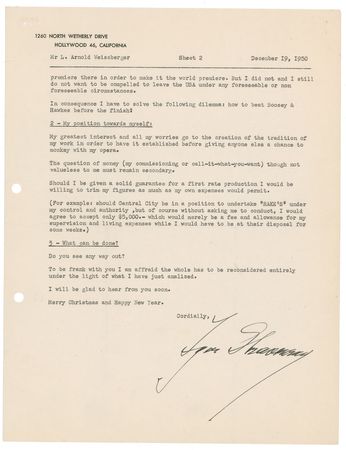Lot #703 Igor Stravinsky: Detailed 1950s archive as Stravinsky breathes life into his greatest opera, The Rake's Progress - Image 12