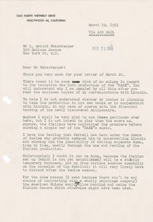 Lot #703 Igor Stravinsky: Detailed 1950s archive as Stravinsky breathes life into his greatest opera, The Rake's Progress - Image 15