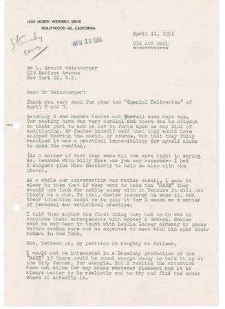Lot #703 Igor Stravinsky: Detailed 1950s archive as Stravinsky breathes life into his greatest opera, The Rake's Progress - Image 17
