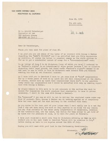 Lot #703 Igor Stravinsky: Detailed 1950s archive as Stravinsky breathes life into his greatest opera, The Rake's Progress - Image 5