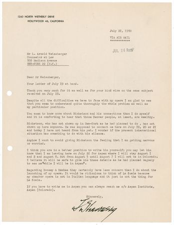 Lot #703 Igor Stravinsky: Detailed 1950s archive as Stravinsky breathes life into his greatest opera, The Rake's Progress - Image 8