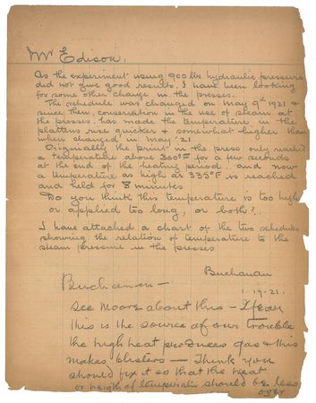 Lot #285 Thomas Edison: Edison ponders an equipment adjustment to remedy a glitch in his production of phonograph records - Image 1