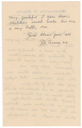 Lot #338 Mother Teresa: “Maybe they will not see another Christmas on earth”—Remarkable content as Mother Teresa, early in her ministry, exhibits the compassion that would lead to beatification - Image 2