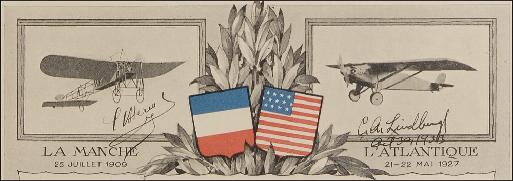 Lot 445 Charles Lindbergh and Louis Bleriot: Lindbergh and his French counterpart sign in 1933