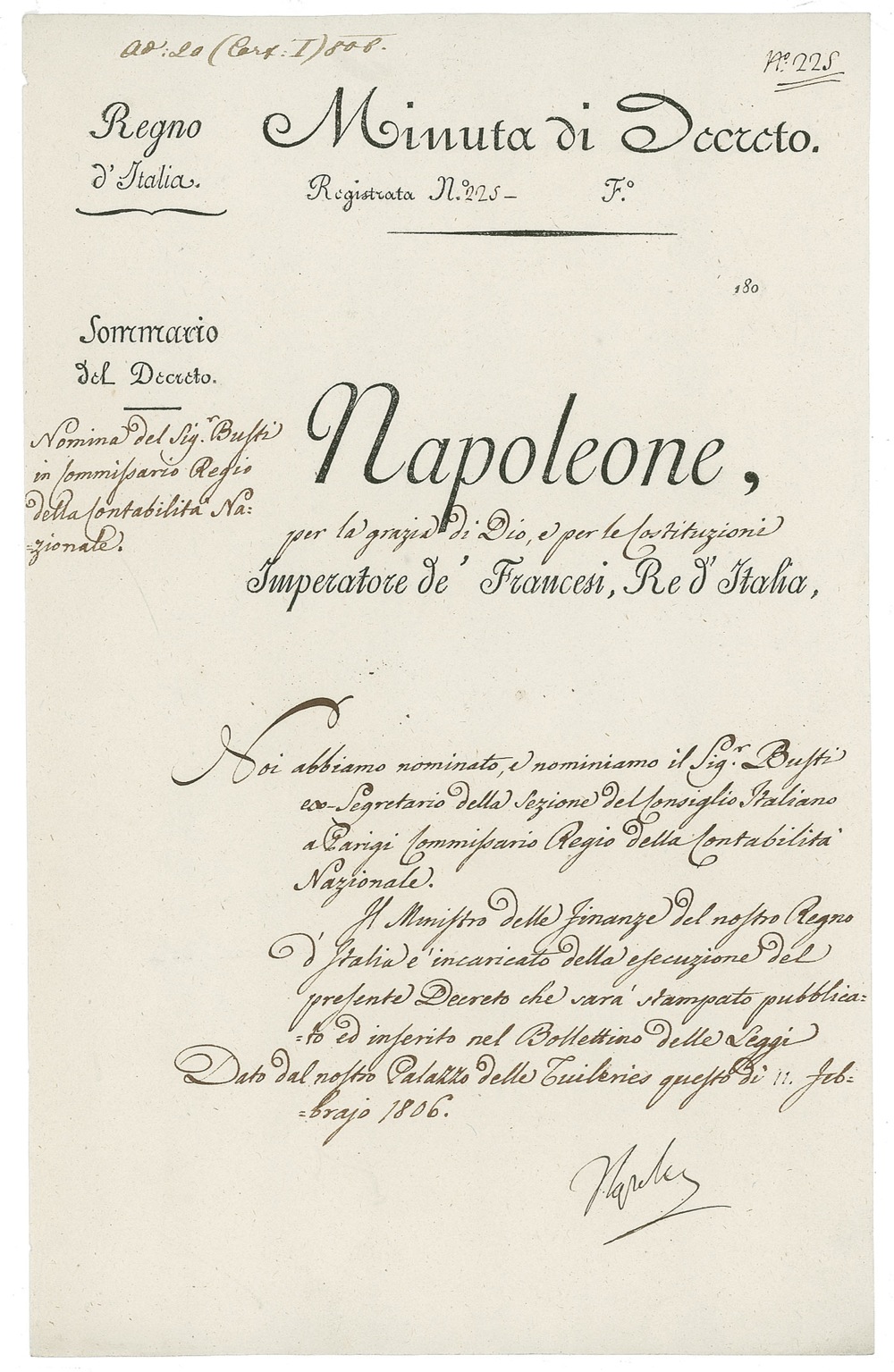 Lot 380 Napoleon: Signing with his full first name, the French emperor nominates a commissioner for his financial affairs