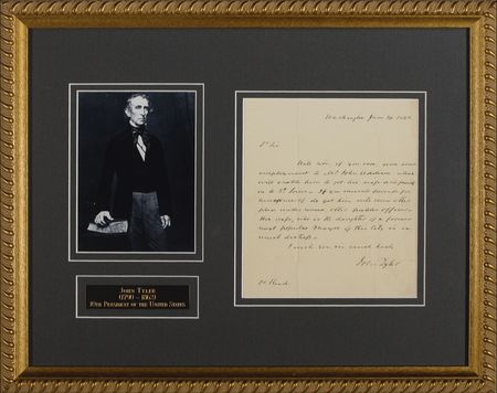 Lot #182 John Tyler: Tyler hastily seeks employment for a former politician?s family ?in much distress? - Image 1