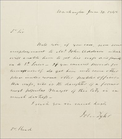 Lot #182 John Tyler: Tyler hastily seeks employment for a former politician?s family ?in much distress? - Image 2