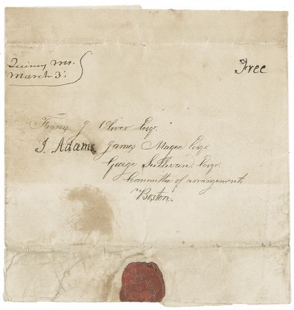 Lot #1 John Adams: Adams free frank to a Boston