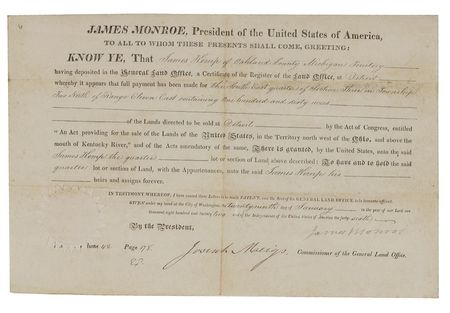 Lot #123 James Monroe Signed Document - Image 1