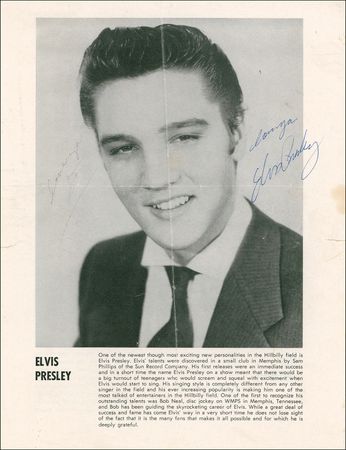 Lot #738 Elvis Presley: An early Elvis program photo presented to a female radio host in 1955 - Image 1