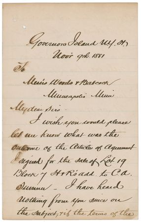 Lot #357 Winfield Scott Hancock: Hancock contacts his lawyers about the status of an 1881 land sale - Image 1
