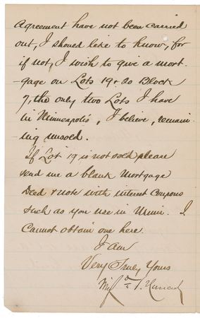 Lot #357 Winfield Scott Hancock: Hancock contacts his lawyers about the status of an 1881 land sale - Image 2