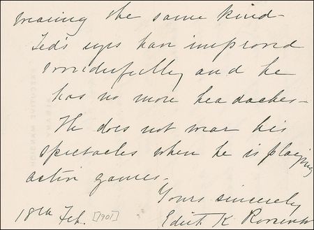 Lot #157 Edith K. Roosevelt: “Ted's eyes have improved wonderfully and he has no more headaches” - Image 3