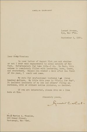 Lot #438 Amelia Earhart: ?My rate for professional lectures is three hundred dollars. My title this year is 'Flying For Fun'? - Image 2