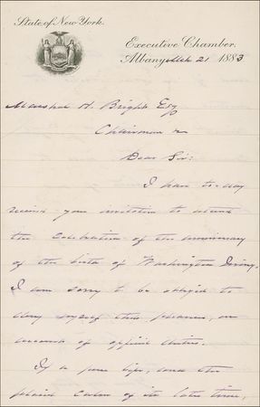 Lot #29 Grover Cleveland: “Washington Irving...is