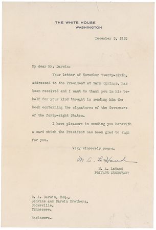 Lot #159 Franklin D. Roosevelt: Desirable 1935 FDR White House card - Image 2