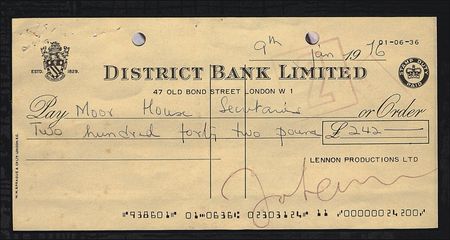 Lot #634 Beatles: John Lennon: Lennon signs a check in 1976, the year he won the right to permanent American residency - Image 2