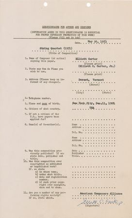 Lot #651 Elliott Carter Questionnaires - Image 1
