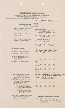 Lot #651 Elliott Carter Questionnaires - Image 2