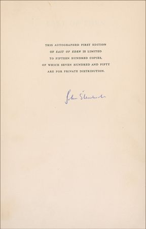 Lot #552 John Steinbeck: Signed limited edition of Steinbeck's most ambitious novel, East of Eden - Image 1