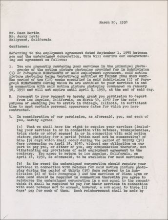 Lot #957 Dean Martin and Jerry Lewis Signed Document - Image 1