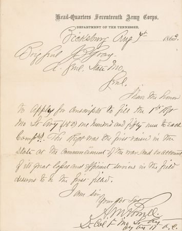 Lot #377 James Birdseye McPherson: McPherson replenishes the Union lines a month after his triumph at Vicksburg - Image 1