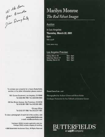 Lot #971 Marilyn Monroe: Jim Dougherty: Marilyn's first husband signs an image of the young couple and a catalog of her mementos - Image 3