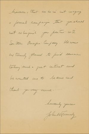 Lot #106 John F. Kennedy: A 23-year-old JFK pens an uncharacteristically legible letter concerning Joe Kennedy, Sr.'s presidential aspirations: ?He is not waging a formal campaign? - Image 2