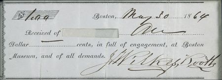 Lot #208 John Wilkes Booth: Exceedingly scarce John Wilkes Booth 1864 receipt for $1 - Image 1