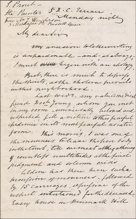 Lot #626 Samuel Prout: The artist paints a vivid picture—in words—of laying a friend to rest - Image 1