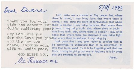 Lot #308 Mother Teresa Typed Letter Signed - Image 1
