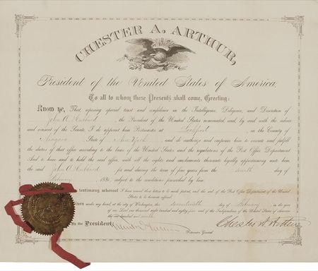 Lot #10 Chester A. Arthur: Arthur appoints a New