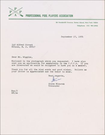 Lot #1426 Steve Mizerak Signed Photograph and Letter - Image 2