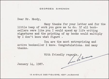 Lot #649 Georges Simenon Typed Letter Signed and Typed Quote Signed - Image 2
