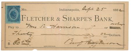 Lot #91 Benjamin Harrison Check - Image 1