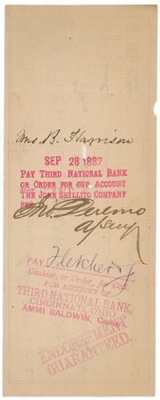 Lot #91 Benjamin Harrison Check - Image 2