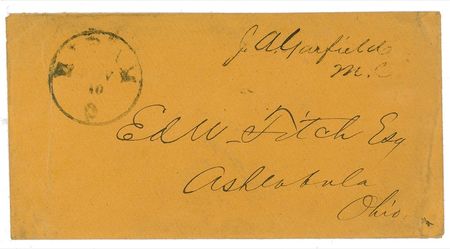Lot #82 James A. Garfield: An interesting Garfield mini-archive, highlighted by a signed free frank and a piece of funeral drapery - Image 1